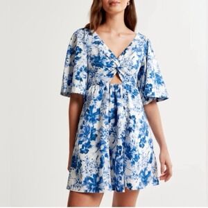 Abercrombie Fitch A&F Blue Floral Poplin Cut Out Mini Dress Sz‎ M Tall